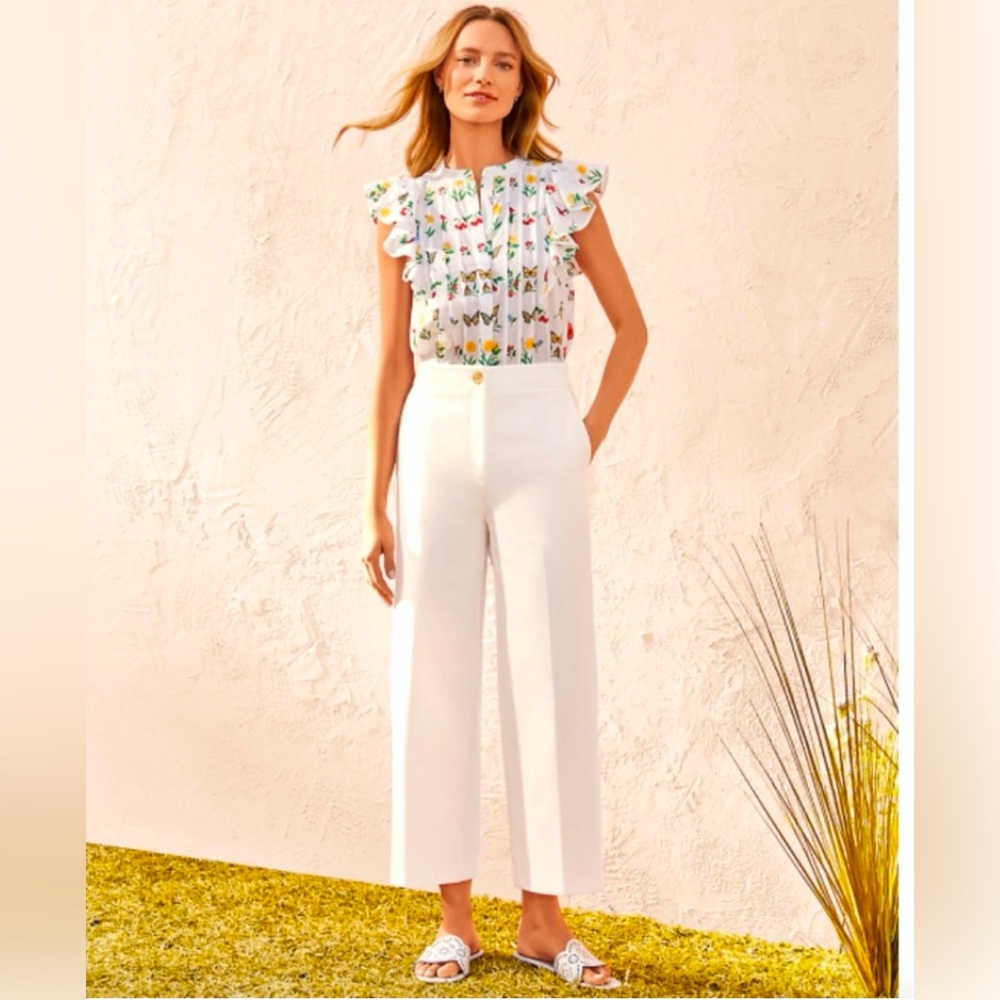 ANN TAYLOR Wide Leg Crop Pant Stretch Cotton Twill White Size 10